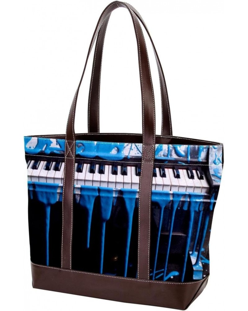 The Tote Bag For Women,Tote Bag With Zipper,Canvas Tote Bag,Blue Painted Old Piano Key Handbags $19.99 Totes