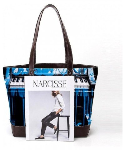 The Tote Bag For Women,Tote Bag With Zipper,Canvas Tote Bag,Blue Painted Old Piano Key Handbags $19.99 Totes