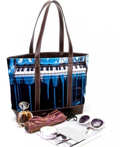 The Tote Bag For Women,Tote Bag With Zipper,Canvas Tote Bag,Blue Painted Old Piano Key Handbags $19.99 Totes