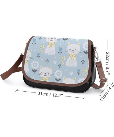 Printed Crossbody Bag Shoulder Bag PU Leather Women's Designer Satchels Cat Flower Blue Color1 $27.99 Hobo Bags