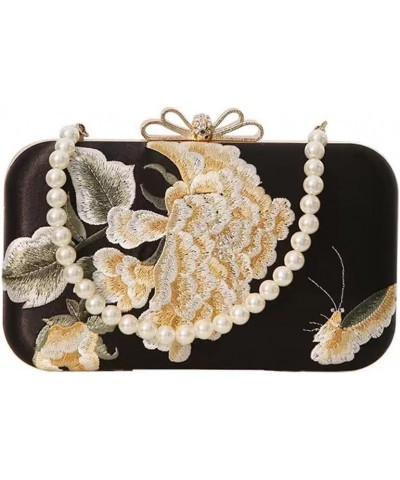 Women's Clutch Handbags Vintage Embroidery Pearl Evening Bags Floral Clutch Purse Wedding Party Chain Crossbody Bags Black $1...