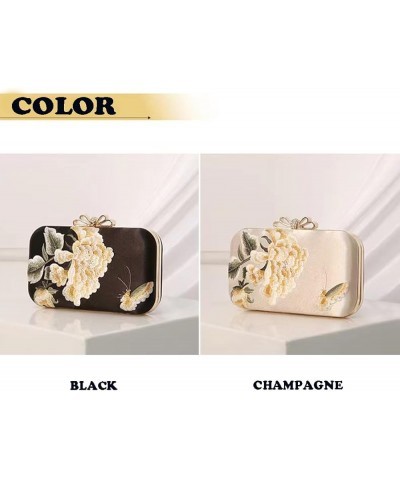 Women's Clutch Handbags Vintage Embroidery Pearl Evening Bags Floral Clutch Purse Wedding Party Chain Crossbody Bags Black $1...