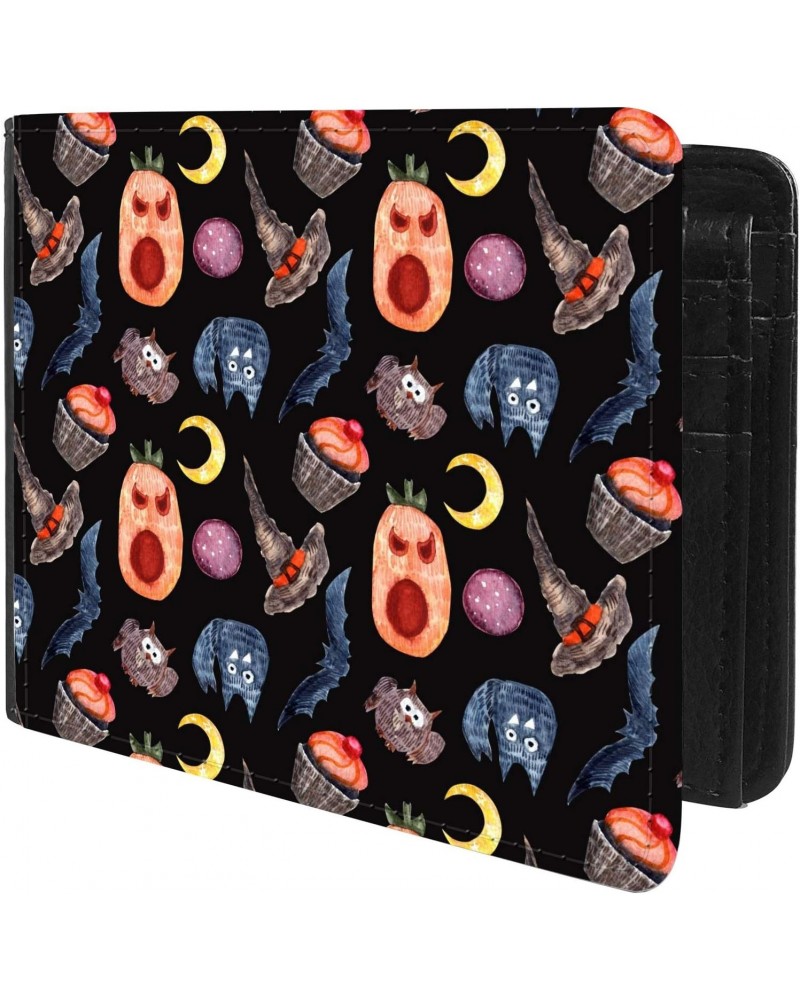 Unique Desige Pattern - Hand Drawn Watercolor Halloween Pattern, Slim Front Pocket Wallet Billfold RFID Blocking $10.21 Wallets