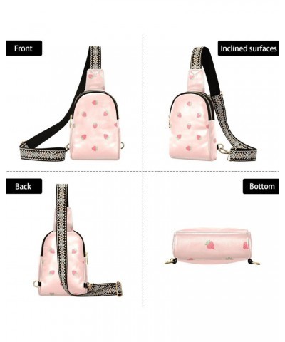 Pink Strawberry Crossbody Sling Bag for Women Men Leather Chest Bags Purse Adjustable Cross Body Daypack for Traveling Shoppi...