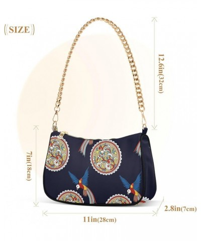 Embroidery Skulls Roses US Flag Shoulder Purse for Women Hobo Tote Handbag Small Clutch Purse Mandala Parrot on Navy $10.35 T...