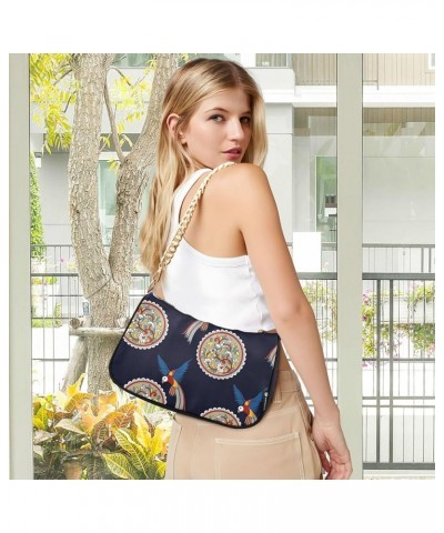 Embroidery Skulls Roses US Flag Shoulder Purse for Women Hobo Tote Handbag Small Clutch Purse Mandala Parrot on Navy $10.35 T...