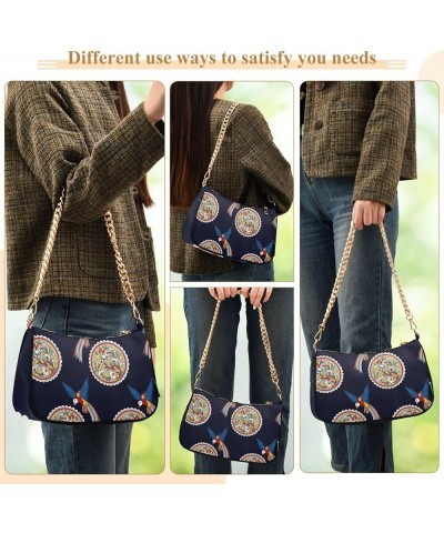 Embroidery Skulls Roses US Flag Shoulder Purse for Women Hobo Tote Handbag Small Clutch Purse Mandala Parrot on Navy $10.35 T...