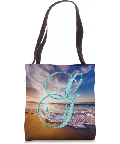 G Teal Beach Ocean Sunset Sand Wave Initial Letter Name Tote Bag $10.93 Totes