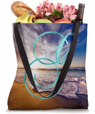 G Teal Beach Ocean Sunset Sand Wave Initial Letter Name Tote Bag $10.93 Totes