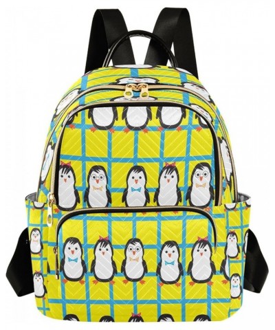 Funny Cartoon Penguin Mini Backpack Purse for Women, Plaid Travel Backpack Fashion Backpack Lightweight Shoulder Bag Small Ca...