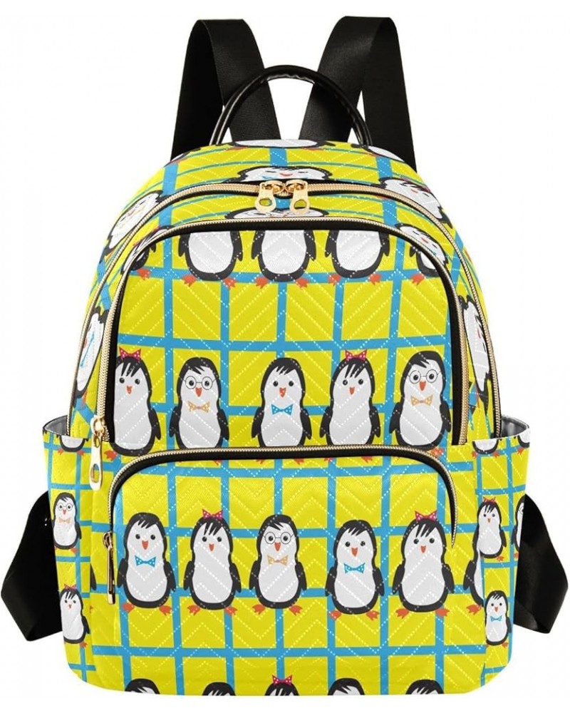 Funny Cartoon Penguin Mini Backpack Purse for Women, Plaid Travel Backpack Fashion Backpack Lightweight Shoulder Bag Small Ca...