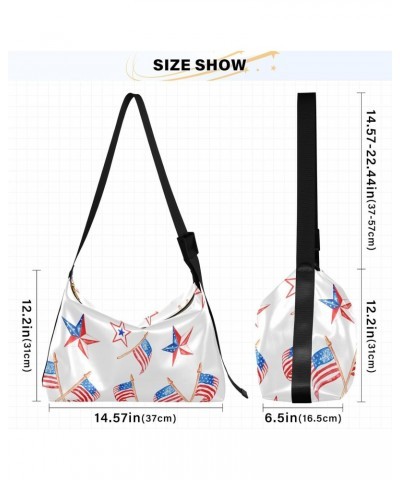 Memorial Day Us Flags Hobo Shoulder Bag for Women Men PU Leather Crossbody Bag Slouchy Tote Handbags for Shopping Working Tra...