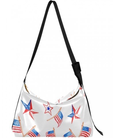 Memorial Day Us Flags Hobo Shoulder Bag for Women Men PU Leather Crossbody Bag Slouchy Tote Handbags for Shopping Working Tra...