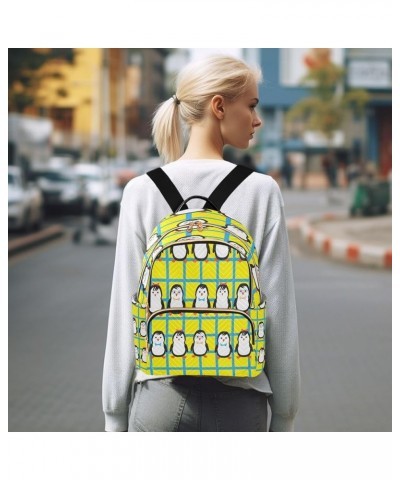 Funny Cartoon Penguin Mini Backpack Purse for Women, Plaid Travel Backpack Fashion Backpack Lightweight Shoulder Bag Small Ca...