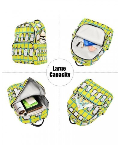 Funny Cartoon Penguin Mini Backpack Purse for Women, Plaid Travel Backpack Fashion Backpack Lightweight Shoulder Bag Small Ca...