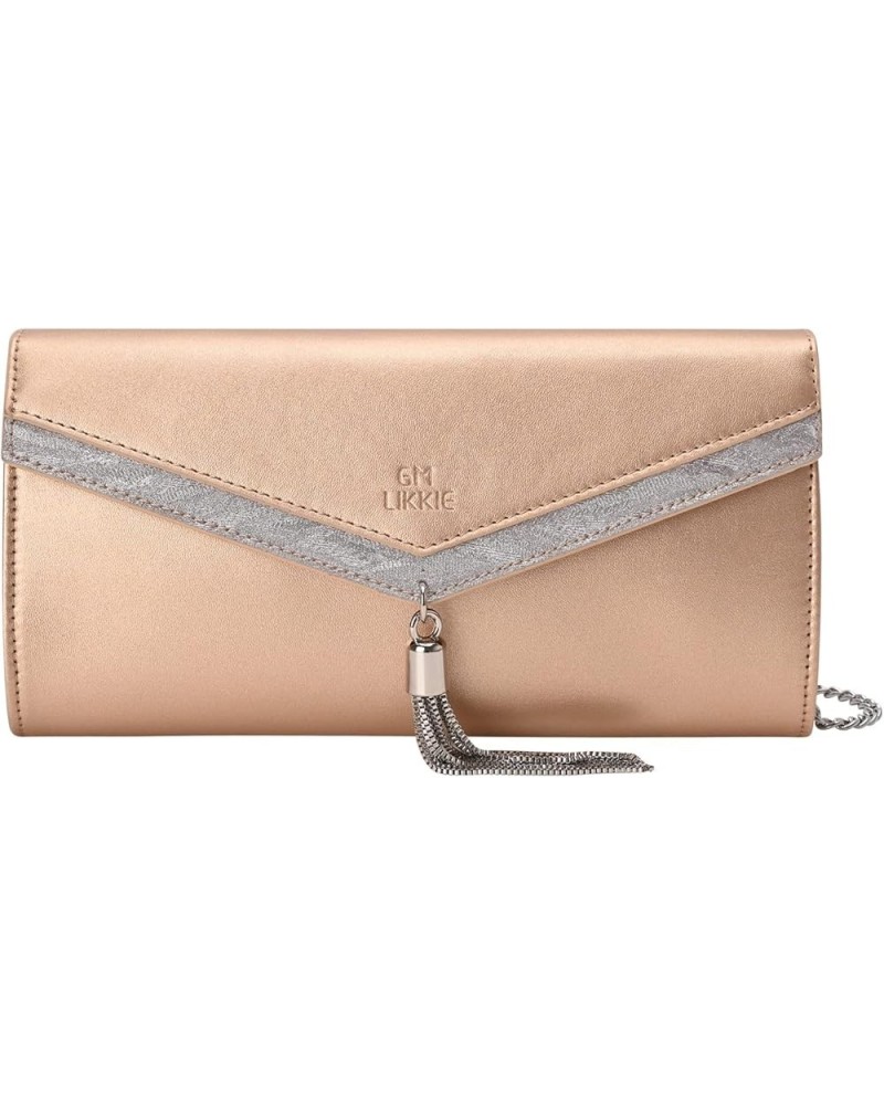 Clutch Purse for Women, Envelope Evening Clutch Handbag, Crossbody Foldover PU Leather Shoulder Bag Gold $11.20 Evening Bags