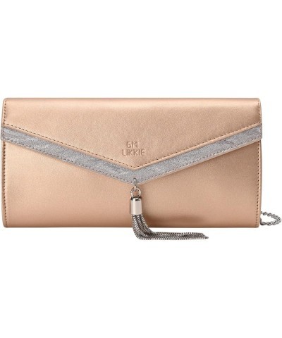 Clutch Purse for Women, Envelope Evening Clutch Handbag, Crossbody Foldover PU Leather Shoulder Bag Gold $11.20 Evening Bags