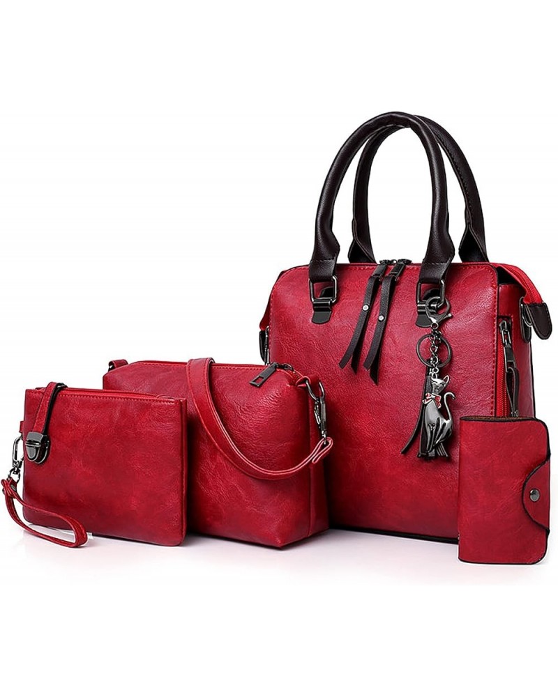 Women Handbag 4 Pcs Top-Handle Bag Shoulder Bags Clutch Red $24.95 Clutches