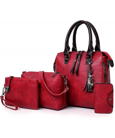 Women Handbag 4 Pcs Top-Handle Bag Shoulder Bags Clutch Red $24.95 Clutches