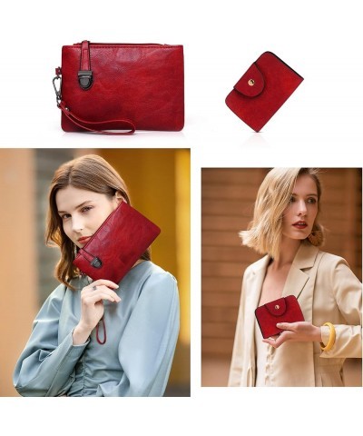 Women Handbag 4 Pcs Top-Handle Bag Shoulder Bags Clutch Red $24.95 Clutches