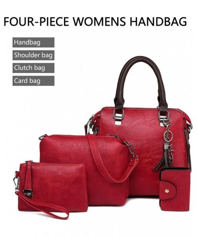 Women Handbag 4 Pcs Top-Handle Bag Shoulder Bags Clutch Red $24.95 Clutches