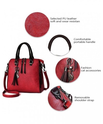 Women Handbag 4 Pcs Top-Handle Bag Shoulder Bags Clutch Red $24.95 Clutches