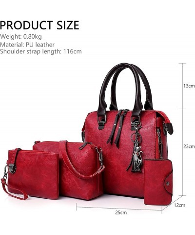 Women Handbag 4 Pcs Top-Handle Bag Shoulder Bags Clutch Red $24.95 Clutches