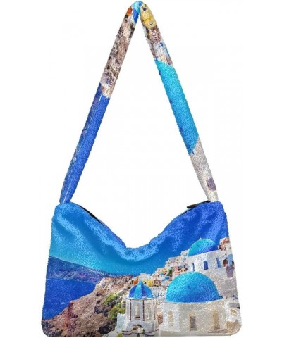 Tropical Pineapples Palm Leave Women's Bag, Comfy Shoulder Bag, Shoulder Handbag Women Iya Town Santorini Greece $14.74 Totes