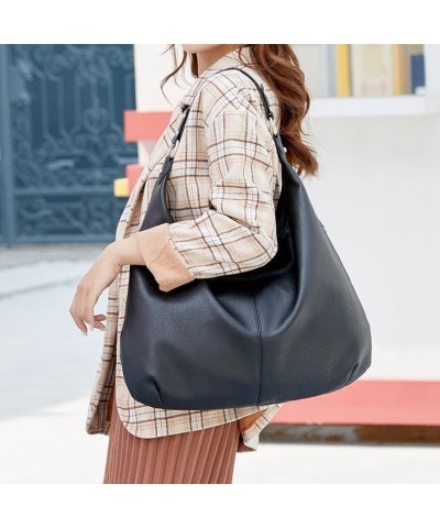 Hobo Bag for Women, Leather Tote Bag, Shoulder Purse Handbag with Zipper Black $17.04 Totes