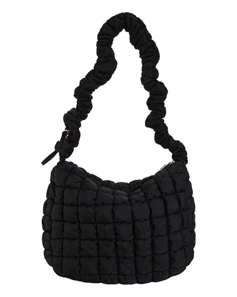 Women Handbags Pleated Cloud Quilted Check Padded Tote Bag Fashion Simple Large Capacity Casual Shoulder Bag Black $9.35 Shou...