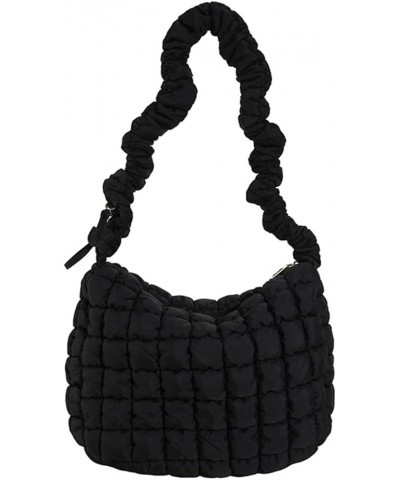 Women Handbags Pleated Cloud Quilted Check Padded Tote Bag Fashion Simple Large Capacity Casual Shoulder Bag Black $9.35 Shou...