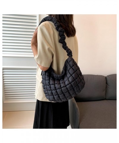 Women Handbags Pleated Cloud Quilted Check Padded Tote Bag Fashion Simple Large Capacity Casual Shoulder Bag Black $9.35 Shou...