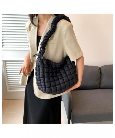 Women Handbags Pleated Cloud Quilted Check Padded Tote Bag Fashion Simple Large Capacity Casual Shoulder Bag Black $9.35 Shou...