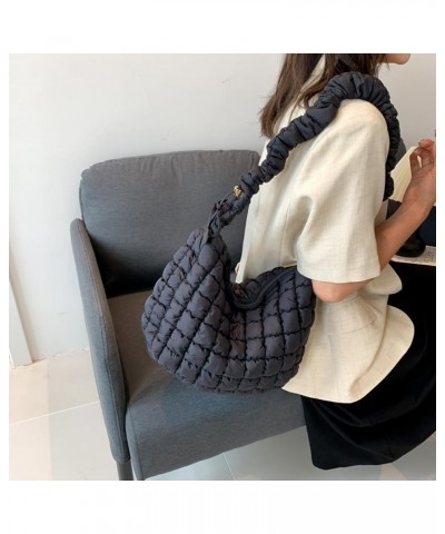 Women Handbags Pleated Cloud Quilted Check Padded Tote Bag Fashion Simple Large Capacity Casual Shoulder Bag Black $9.35 Shou...