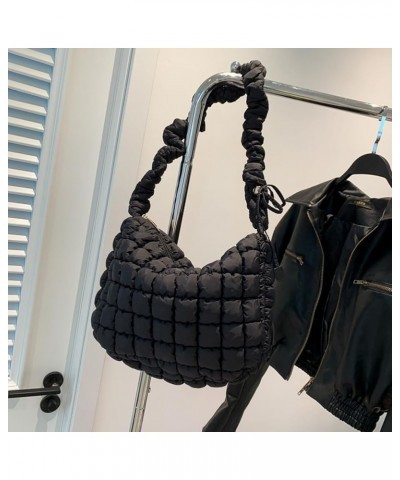 Women Handbags Pleated Cloud Quilted Check Padded Tote Bag Fashion Simple Large Capacity Casual Shoulder Bag Black $9.35 Shou...