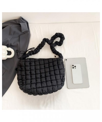 Women Handbags Pleated Cloud Quilted Check Padded Tote Bag Fashion Simple Large Capacity Casual Shoulder Bag Black $9.35 Shou...