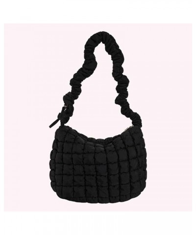 Women Handbags Pleated Cloud Quilted Check Padded Tote Bag Fashion Simple Large Capacity Casual Shoulder Bag Black $9.35 Shou...