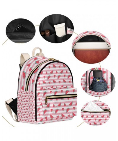 Watermelong Stripe Pink Backpack Purse for Women Cute Mini Back Pack Small Casual Daypacks Pu Leather Bookbag Anti Theft Trav...