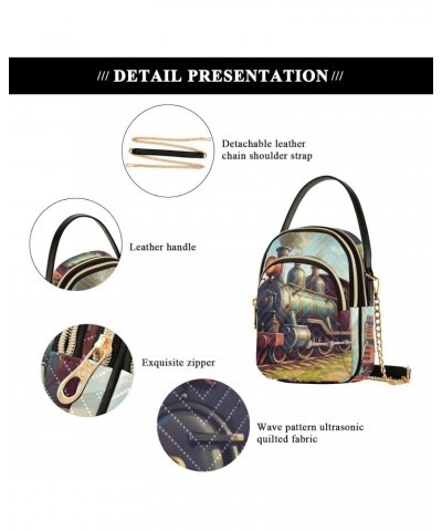 Women Crossbody Sling Bags Old Steam Train Print, Compact Fashion Handbags Purse with Chain Strap Top handle for Evening Part...