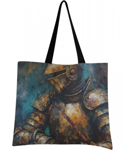 Canvas Tote Bag Aesthetic for Women (Knight Oil Painting) Print with Inner Pocket, Big Storage Shoulder Bag Grocery Bag Purse...