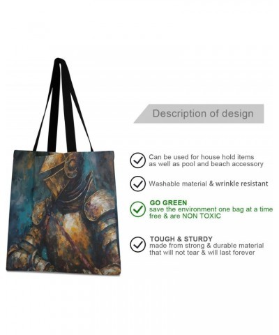 Canvas Tote Bag Aesthetic for Women (Knight Oil Painting) Print with Inner Pocket, Big Storage Shoulder Bag Grocery Bag Purse...