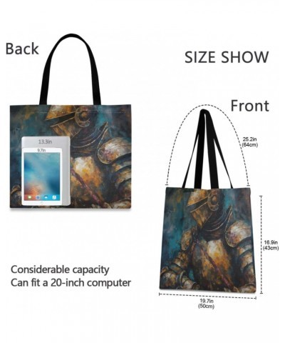 Canvas Tote Bag Aesthetic for Women (Knight Oil Painting) Print with Inner Pocket, Big Storage Shoulder Bag Grocery Bag Purse...