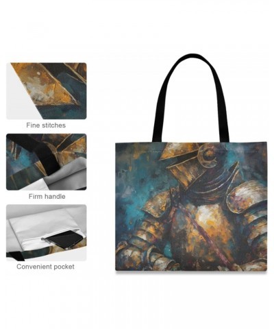 Canvas Tote Bag Aesthetic for Women (Knight Oil Painting) Print with Inner Pocket, Big Storage Shoulder Bag Grocery Bag Purse...