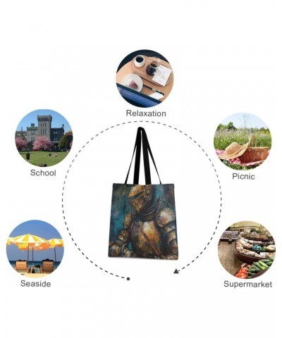 Canvas Tote Bag Aesthetic for Women (Knight Oil Painting) Print with Inner Pocket, Big Storage Shoulder Bag Grocery Bag Purse...