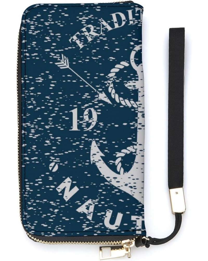 Nautical Mariness Print Leather Wallet Vertical Long Wallet for Men With Credit Card Holder Zip Coin Pocket $20.43 Wallets