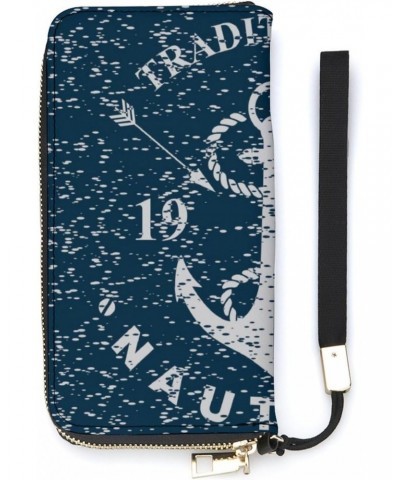 Nautical Mariness Print Leather Wallet Vertical Long Wallet for Men With Credit Card Holder Zip Coin Pocket $20.43 Wallets