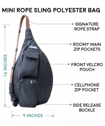 Mini Rope Sling Pack with Adjustable Rope Shoulder Strap Jet Black $23.95 Crossbody Bags