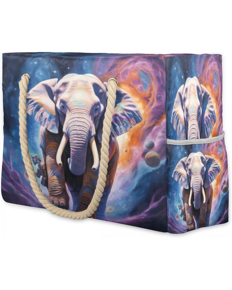 Elephant Outer Space Beach Bags for Women Large Tote Bag with Zipper and Pockets Waterproof Sandproof Accessories Swim Pool B...