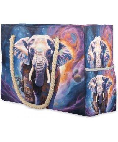 Elephant Outer Space Beach Bags for Women Large Tote Bag with Zipper and Pockets Waterproof Sandproof Accessories Swim Pool B...