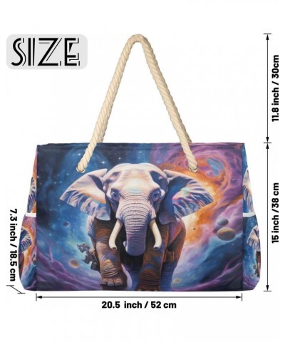 Elephant Outer Space Beach Bags for Women Large Tote Bag with Zipper and Pockets Waterproof Sandproof Accessories Swim Pool B...